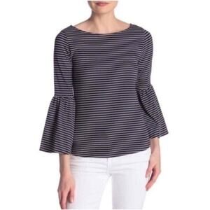 Frame Top Striped Bell Sleeve Blouse Navy Nautical Preppy Cruise Size Small